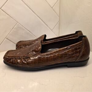 SAS Tripad Leather Loafers Womens 7.5N Brown Croc Emboss Comfort Flats